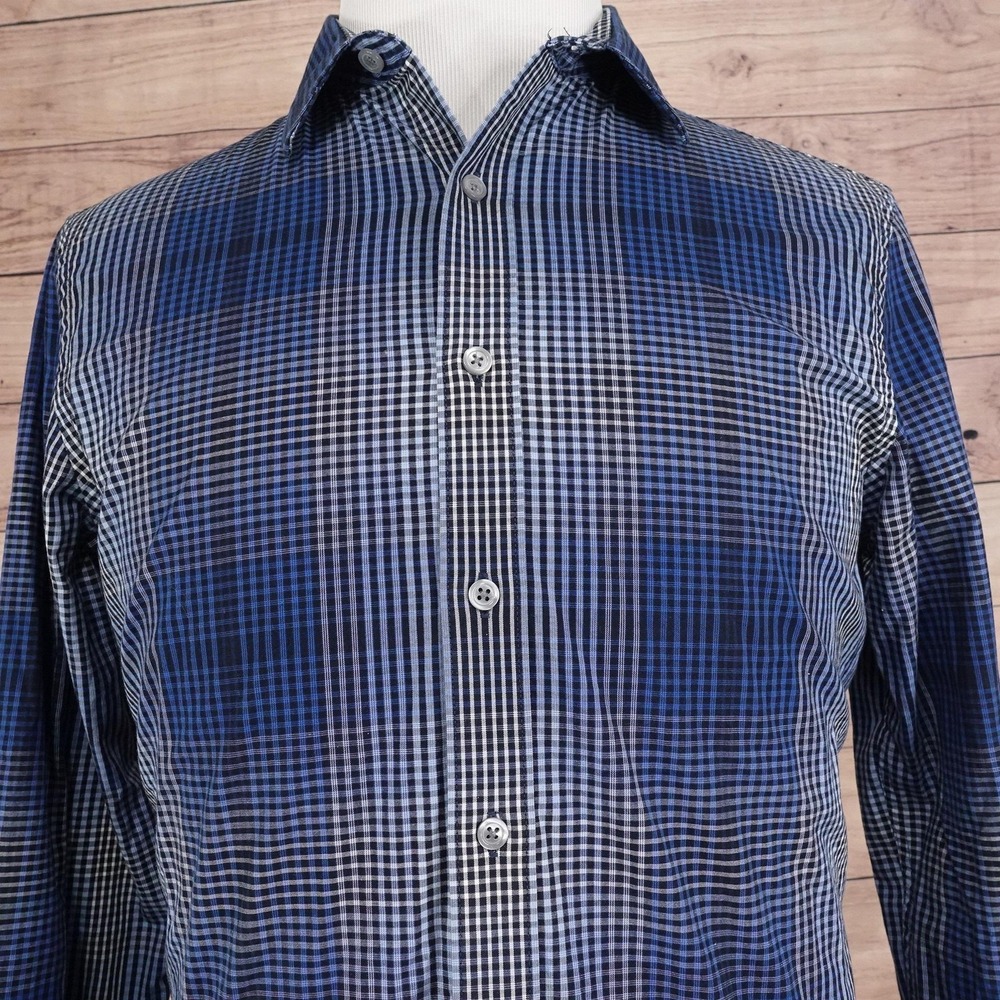 Apt. 9 Shirt Mens M Blue Check Long Sleeve Button-Up Stretch Cotton Slim Fit